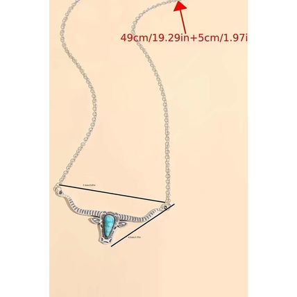 Light Blue Turquoise Steer Head Pendant Chain Necklace