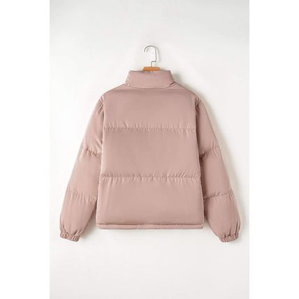 Apricot Pink Full Zipper Quilted Puffer Jacket