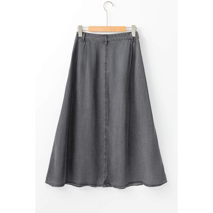 Dark Grey Fully Buttoned Long Denim Skirt