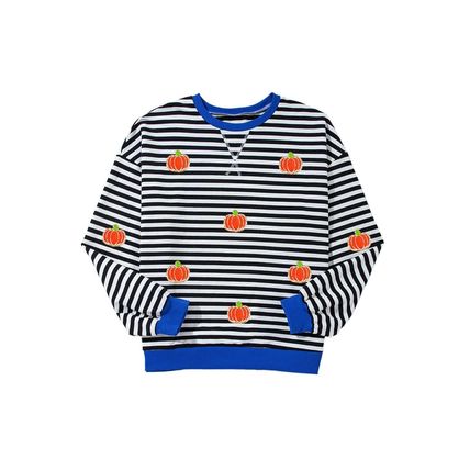 Black Stripe Glitter Halloween Pumpkin Print Oversized Sweatshirt