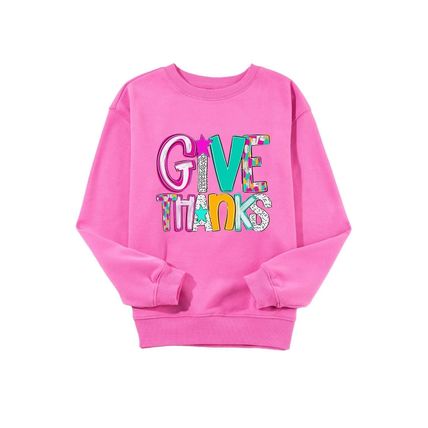 Bonbon GIVE THANKS Graphic Drop Shoulder Thanksgiving Pullover Sweatshirt