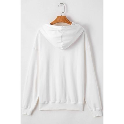 White Fleece Lined Kangaroo Pocket Drawstring Chunky Hoodie