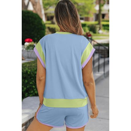 Blue Sequin Happy Easter Graphic Contrast Trim Short Set