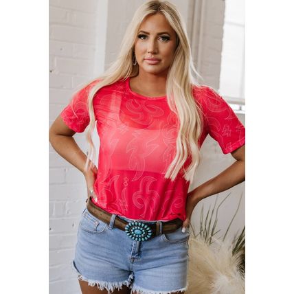 Red Western Girls Mesh T Shirt