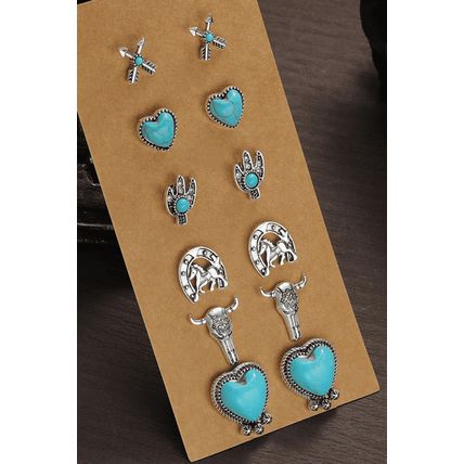 Turquoise Vintage Turquoise Western Pattern Stud Earrings