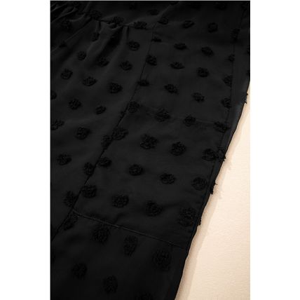 Black Dotty Textured Notched Neck Plus Ruffled Dress
