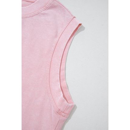 Light Pink 2 Pieces Mineral Wash Cotton Tank Top Lined Split Skirt Set