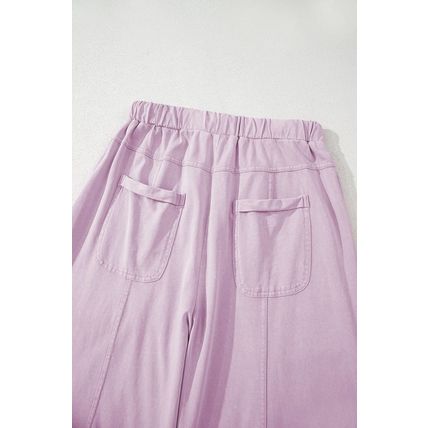 Pink Mineral Wash Exposed Seam Drawstring High Waist Wide Leg Cargo Pants