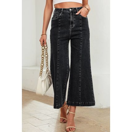 Black Plain Seam Detail Flared Bottom Ankle Length Jeans
