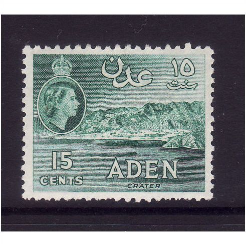 ADEN 1953 SG52 15c TURQUOISE CRATER M / MINT