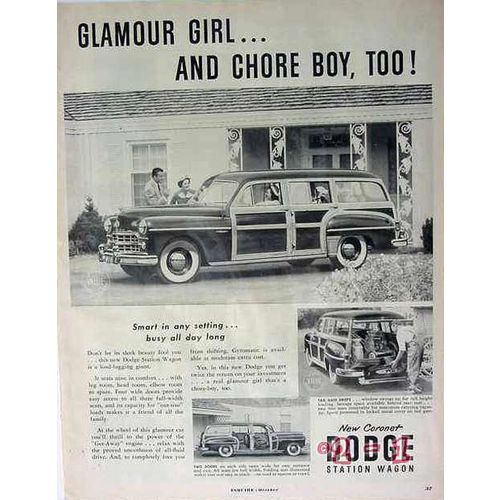 DODGE 1949 glamour girl chore boy Coronet Station Wagon car vintage ad