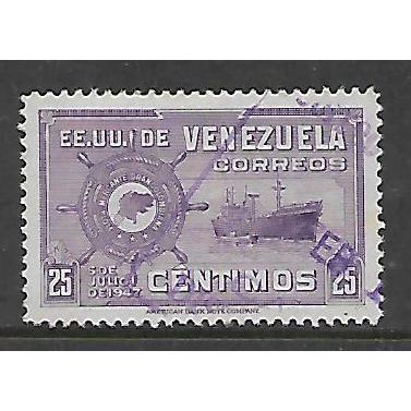 VENEZUELA 1948 COLOMBIA MERCHANT MARINE 25c VIOLET FREIGHTER SG 785 FINE USED#2