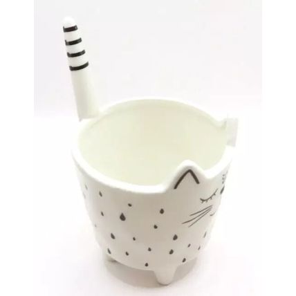 Cat Shaped Pot Plant Holder Ceramic 12 CM Home Decor Gift Christmas Feline