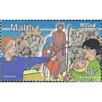 MALTA, CHRISTMAS, boys with Holy Family, blue 2000, 6c, #3