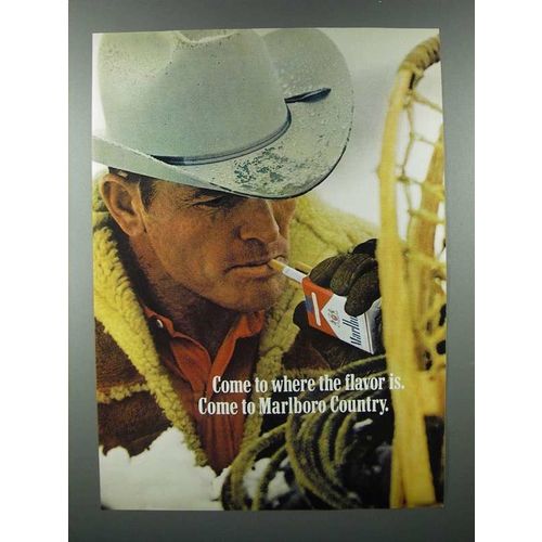 1971 Marlboro Cigarette Ad - Marlboro Man, Cowboy - Where Flavor Is