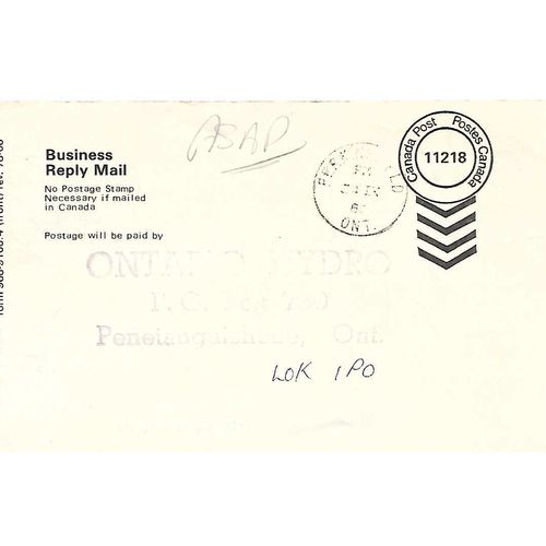 Canada Permit Post Card USED Ontario Hydro RETURN 1981