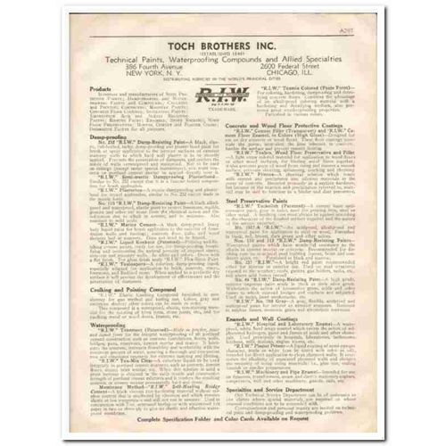 TOCH BROTHERS INC 1933 waterproof damp-proof paints vintage catalog