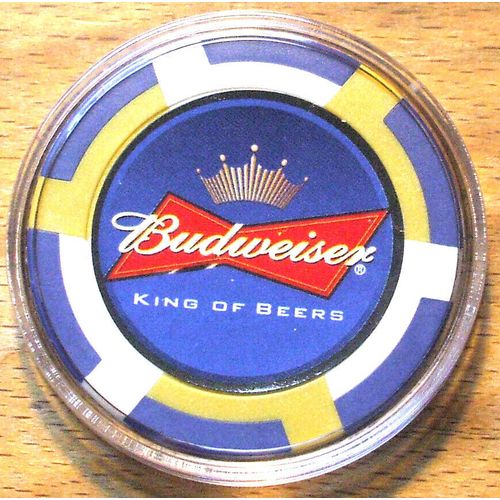 Budweiser Beer POKER CHIP Golf Ball Marker - Blue & White