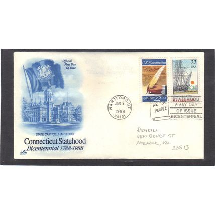 FDC Art Craft 2340 22c Connecticut + 2360 (Cachet-Penciled/A) CV00805