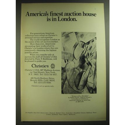 1974 Christie's USA Advertisement - Woman with a Mandolin by Pablo Picasso