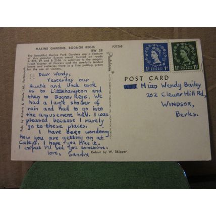 MARINE GARDENS, BOGNOR REGIS, SUSSEX used vintage postcard by Roberts & Wrate =