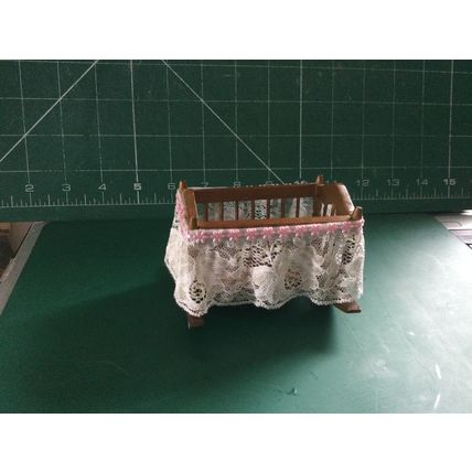 Mahogany Rocking Cradle dressed in Lace1:12th Dolls House Miniature