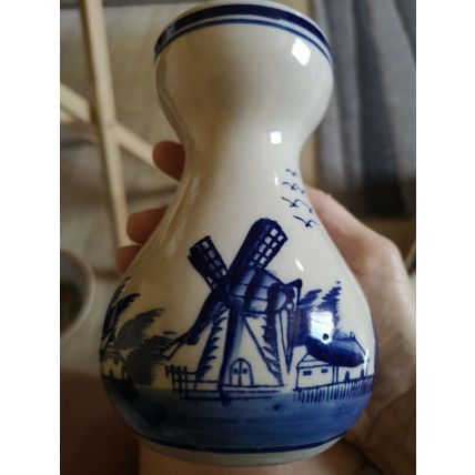 Vase Blue And White Windmill Scene