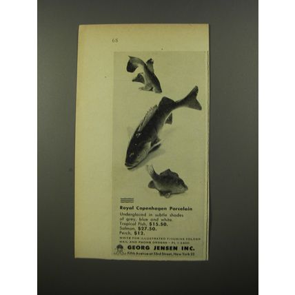 1954 Georg Jensen Ad - Royal Copenhagen Porcelain Salmon, Perch, Tropical Fish