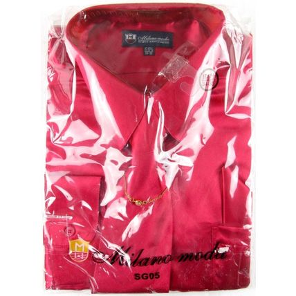 NWT Milano Moda Men's Shiny Red Satin 4 Pc. Dress Shirt Set, 17-17.5 (34/35)