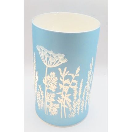 White Floral LED Lamp Small Blue Background Glass 14.5 CM Gift Home Decor Light