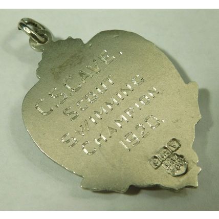 Antique Solid Sterling Silver Pocket Watch Fob Medal Scouting Swimming Champ