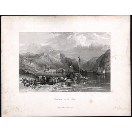 BACHARACH, ON THE RHINE 1842 Arthur Willmore ANTIQUE ENGRAVING