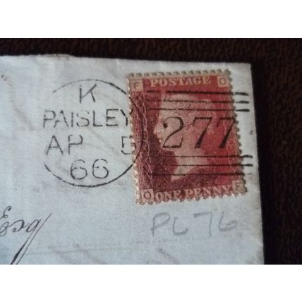 1866 GB QV 1d Red stamp FO Plate 76 entire William Simons Renfrew Shipbuilders