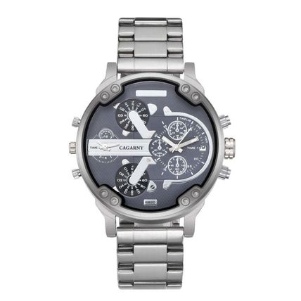 CAGARNY 6820 Fashionable Business Style Large Dial Dual Time Zone Quartz Movemen