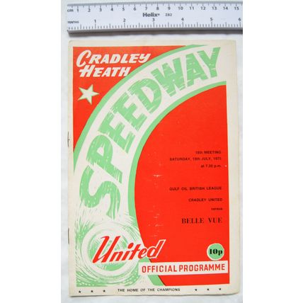 1975 Cradley Heath v Belle Vue Speedway Programme, 19th July