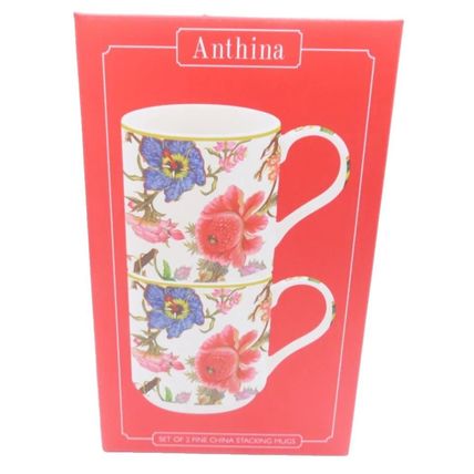 Anthina Mugs Set of Two Fine China Mugs Stackable 9 CM Microwave/Dishwasher Safe