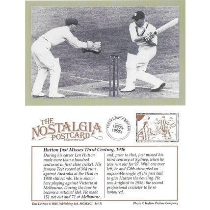 Postcard Cricket England Australia Len Hutton 1946 Melbourne Victoria Nostalgia