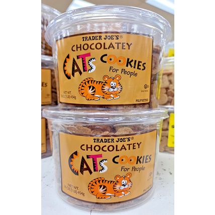Trader Joe's Chocolatey Cats Cookies for People 16oz 454g (2 Tubs)
