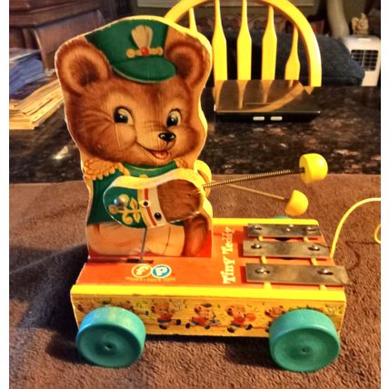 Old Vintage Original Fisher Price Tiny Teddy # 635 7 1/4" Tall 1962