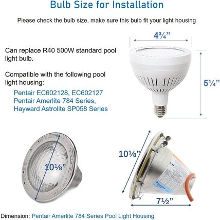 LED Pool Light Bulb 120V 60W 6000Lm High Bright White 6500K Pool Bulb Replacemen