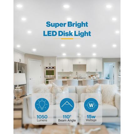 Sunco Lighting 12 Pack 5/6” LED Disk Lights Flush Mount Ceiling Light Fixture Re