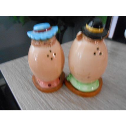 Vintage Salt & Pepper Shakers~Anthropomorphic Mr & Mrs Egg Head Rhinestone Eyes