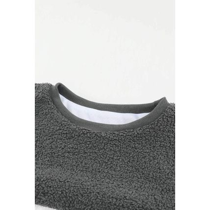 Gray Oversized Colorblock Plush Sweatshirt