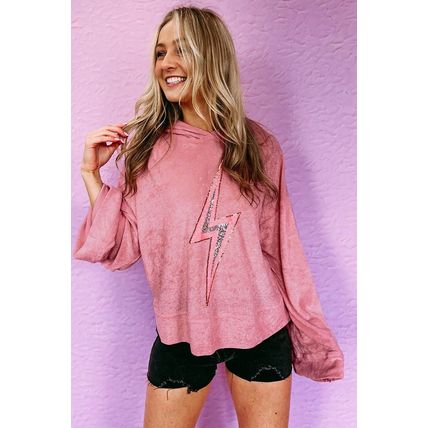 Pink Thunder Bolt Sequin Oversized Hoodie