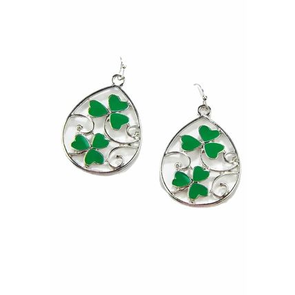Silvery St. Patrick Clover Hollow Out Drop Earrings