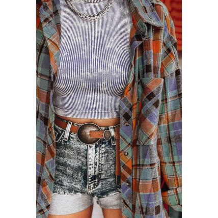 Orange Plaid Print Loose Vintage Shirt
