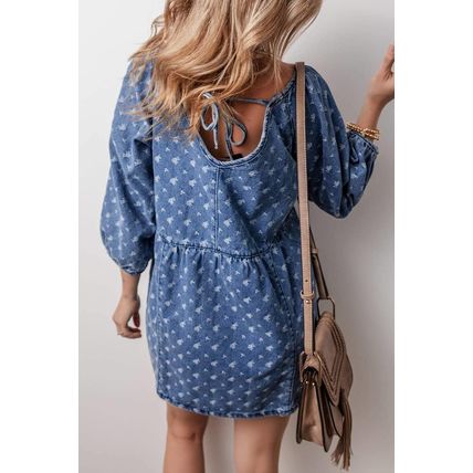 Ashleigh Blue Textured Open Back Loose Fit Denim Dress