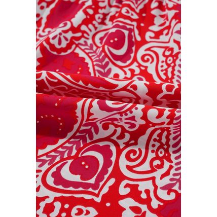 Red Paisley Print Side Slit Puff Sleeve High Waist Maxi Dress