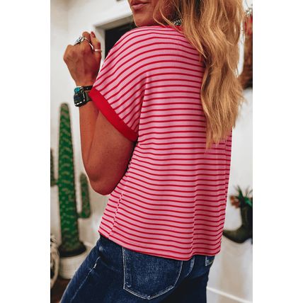 Pink Stripe Sequin Crawfish Crewneck T Shirt