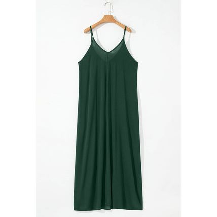 Duffel Green Spaghetti Straps Pocketed Slouchy Maxi Dress
